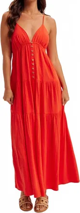 Hem & Thread V-Neck Tiered Maxi Dress In Orange