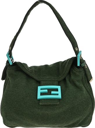 Fendi Vintage Flap Shoulder Bag Zucchino Canvas With Leather Green Canvas Handbag (Pre-Owned)