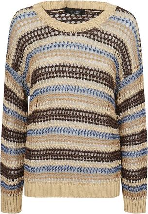 Max Mara Maglia traforata in misto lino a righe - Dames - Ronde hals truien - Bruin - S - Katoen - Truien & Vesten