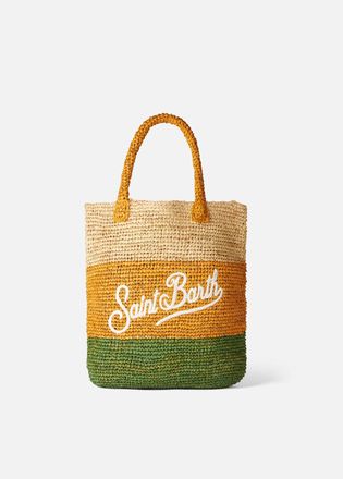 MC2 Saint Barth Raffia Bucket Bag With Multicolor Stripes And Embroidery