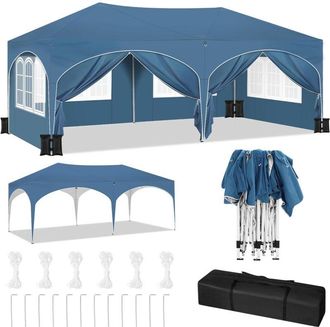 Woltu Woltu - Cenador De Jard&iacute;n 3 X 6 M, Impermeable Protecci&oacute;n Uv, Para Bodas, Eventos Y Barbacoas, Azul + Juego De 4 Sacos De Arena