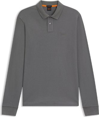 HUGO BOSS Mens Slim Fit Long Sleeve Polo Shirt in Grey - Size X-Large