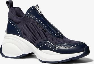 Michael Kors Zuma Studded Mixed-Media Trainer