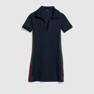 Gucci Rib Cotton Jersey Dress With Web, Blue