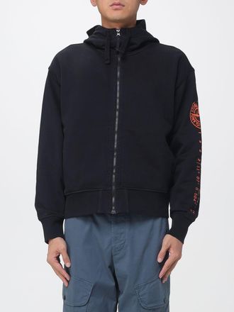 Stone Island Felpa con cappuccio e zip in cotone organico con logo a contrasto