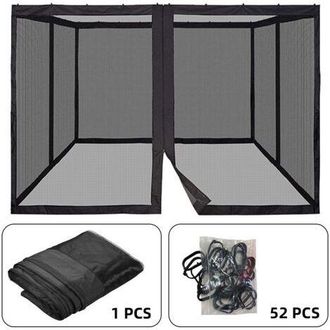 OEM Mosquitera Para Patio De 300x360 Cm - Poli&eacute;ster Negro - Dise&ntilde;o De 4 Puertas Con Ganchos Mejorados - Resistente A Mosquitos Y Polvo