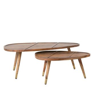 Dutchbone Juego de 2 mesas de centro de madera marr&oacute;n