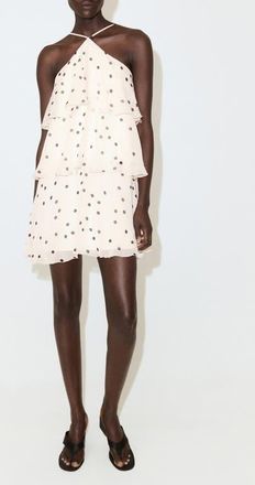 Mango Polka Dot Crinkle Tiered Minidress in Ecru at Nordstrom, Size 4