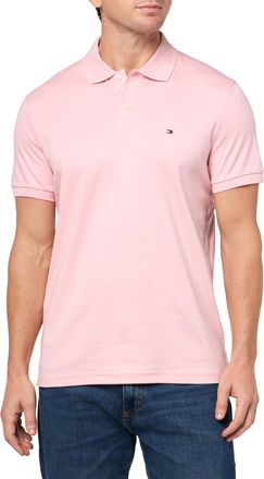 Tommy Hilfiger Mens Short Sleeve Casual Polo Shirts in Regular Fit with Liquid Cotton, Pink Shade, XL