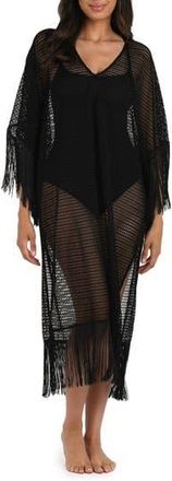 La Blanca Fringe Open Stitch Caftan in Black at Nordstrom Rack, Size Large/x-Large