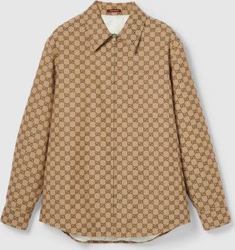 Gucci GG Canvas Overshirt, Size 42, Brown, Ready-to-wear
