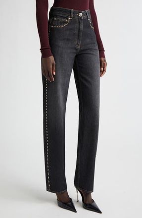 Versace Studded Straight Leg Jeans in Black at Nordstrom, Size 27