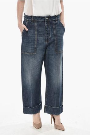 Bottega Veneta Denim Oversized Cropped-Fit Jeans Dark Wash 25cm size 40