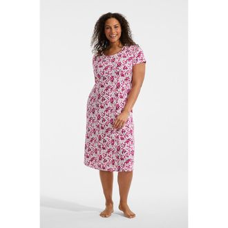 Lands End Cotton Short Sleeve Midcalf Nightgown in Hot Pink Floral at Nordstrom, Size 3X