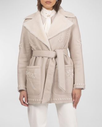 Gorski Embroidered Lamb Shearling Wrap Jacket