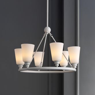 Jonathan Y Designs Denis 27.5 6-Light Modern Minimalist Iron/Glass LED Chandelier, White
