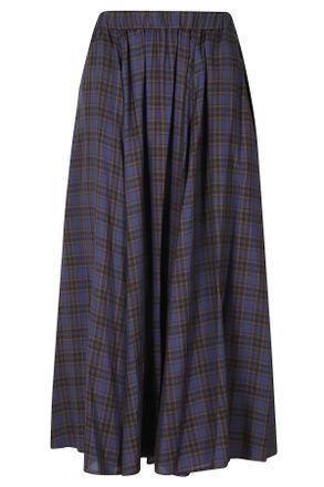 Aspesi Blue Flared Checkered Modal Skirt