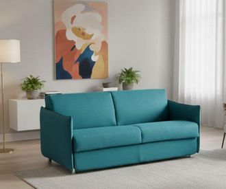 Dmora Dmora - Sof&aacute; Fijo 2 Plazas Varedo, Sof&aacute; Lineal Para Sal&oacute;n, Acolchado, Desenfundable, Calidad 100% Made In Italy, 180x95 H90 Cm, Azul Claro