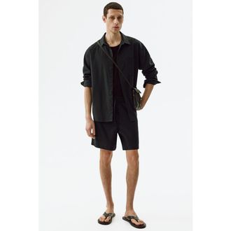 H&M Relaxed-fit linen-blend shorts in Black at Nordstrom, Size Xx-Large