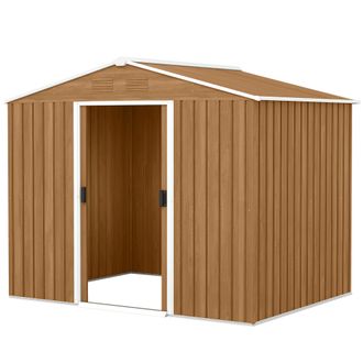OUTSUNNY Casetta Da Esterno In Acciaio E Porte Scorrevoli 236x174x190cm Marrone