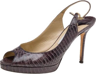 Jimmy Choo London Brown Watersnake Peeptoe Sandals