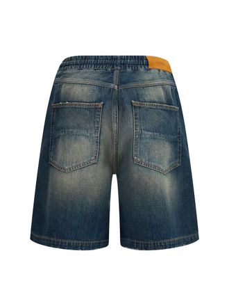 Amiri Drawstring Denim with Sun-Faded Wash Denim Shorts - Blue