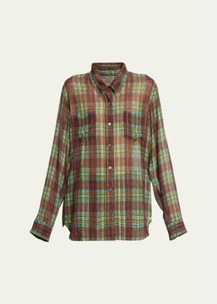 Dries Van Noten Plaid Silk-Blend Button-Front Shirt