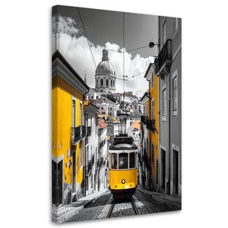 Feeby Cuadro En Lienzo, Tranv&iacute;a Amarillo En Las Calles De Lisboa, 70x100