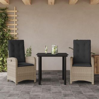 vidaXL Set Comedor De Jard&iacute;n 3 Pzas Cojines Rat&aacute;n Sint&eacute;tico Gris Claro Vidaxl