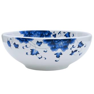Berkfield Home Countertop Basin White & Blue Round OE&para;41x14 cm Ceramic | Size: 41x14 cm