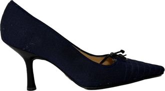Chanel Pre-owned Womens Bow Detail CC Pumps in Navy Blue Cotton - Size 35.5 EU/IT