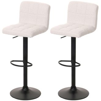 Hhg Hhg - Lote De 2 Taburetes De Bar 852, Taburete De Barra Taburete De Bar, Altura Regulable Giratorio, Tela Boucle (450g/m&sup2;) Mvg, Crema-blanco
