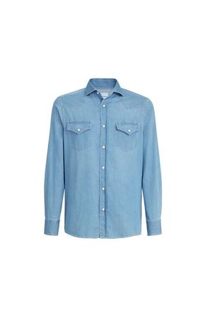 Brunello Cucinelli Shirt with snaps in Light Blue Denim at Nordstrom, Size Xxx-Large Eu