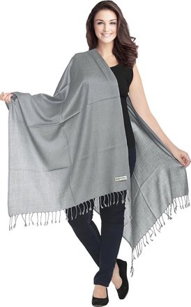 World of Shawls Luxurious Kashmiri 100% Fine Wool Pashmina Shawl Wrap Scarf (Silver Cloud)