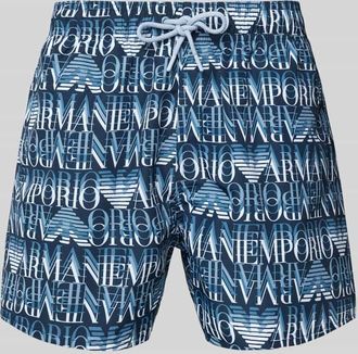 Emporio Armani Regular Fit Badeshorts mit Label-Print in Blau, Größe L