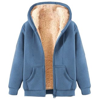 Generic Hoodies for Women Sherpa Fuzzy Sweatshirts with Pockets Full Zip Hooded Jacket Womens Winter Warm Jumper Coat Teddy Fleece Outwear Thermal Outfits Cas
