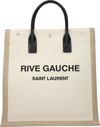 Saint Laurent Herrens Rive Gauche Handtasche Stoff Beige/Schwarz