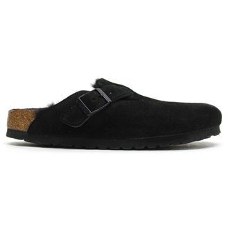 Birkenstock Boston Fur Suede Unisex Slip On Sandals - Black - Size:UK 8