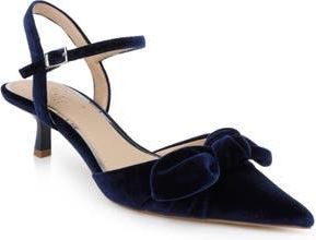 Badgley Mischka Ember Ankle Strap Pointed Toe Kitten Heel Pump in Navy Velvet at Nordstrom Rack, Size 6.5