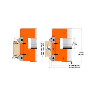 CMT 695.005.b6 Par De Cuchillas Para Biselar Y Redondear R=6/45&deg; (20x20x2)