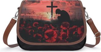 Generic Memorial Day Patriotic U.S. Veteran Crossbody Bag Womens Handbag PU Message Bags Shoulder Purse with Adjustable Strap