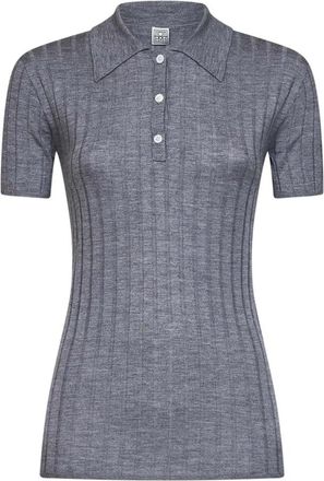 Toteme Ribbed Cashmere Silk Polo - Dames - Polos - Grijs - S - Leer - Tops