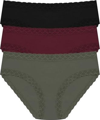 Natori Bliss Girl Brief 3-Pack Womens Underwear Flint/Royal Fig/Black : L (Womens 14-16), Cotton/Lace/Lycra