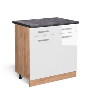 Vicco Mueble Bajo De Cocina R-line, Blanco Alto Brillo, 80 Cm, Et Antracita
