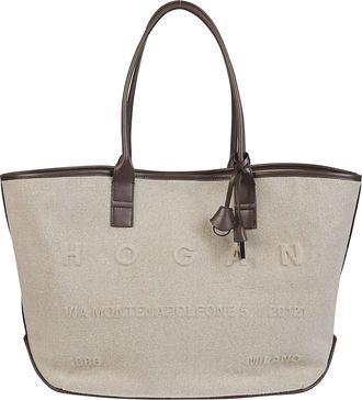 Hogan Medium Address Linen Leather Accent Tote Bag