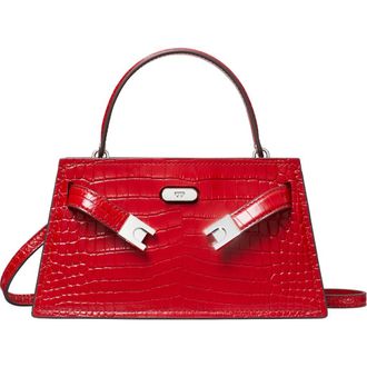 Tory Burch Mini Lee Radziwill Croc Embossed Leather Satchel in Red Sky at Nordstrom