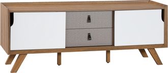 Beliani Beliani - Aparador De Chapa De Madera Clara 56 X 147 X 42 Cm Con 2 Puertas Correderas Blancas Y 2 Cajones Grises Acton