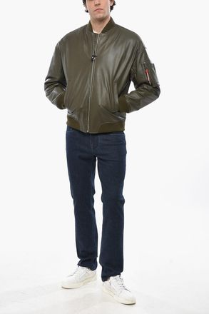 Dsquared2 Leather Bomber with Front Zip Dsquared2