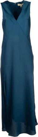 Michael Kors Satin Midi Jurk - Dames - Avondkleed - Blauw - S - Polyester - Kleedjes
