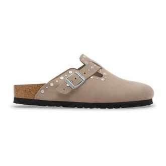 Birkenstock Taupe Su&egrave;de Stud Smalle Sandalen - Dames - Slip ons - Beige - 39 EU - Su&egrave;de - Schoenen